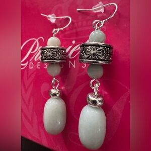 Premier Designs Amazonite Gem Stone Earrings Silver Tone NEW IN BOX
